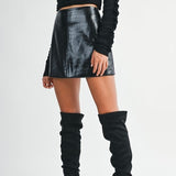 FRONT ROW BLACK FAUX LEATHER MINI SKIRT