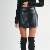 FRONT ROW BLACK FAUX LEATHER MINI SKIRT