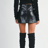 FRONT ROW BLACK FAUX LEATHER MINI SKIRT