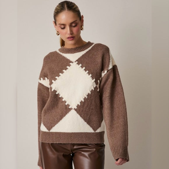 HOT COCOA ARGYLE KNIT SWEATER