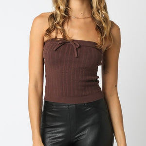 GET COZY BROWN KNIT TUBE TOP
