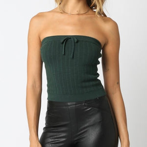 GET COZY DARK GREEN KNIT TUBE TOP