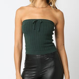 GET COZY DARK GREEN KNIT TUBE TOP