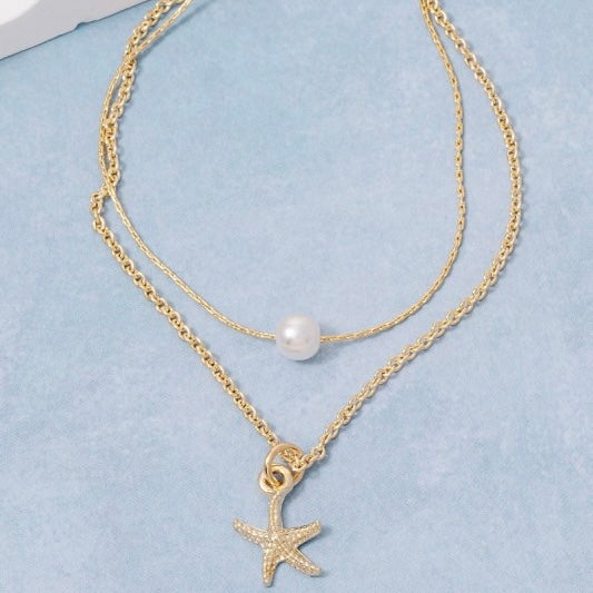 JACLYN PEARL AND STARFISH LAYERED NECKLACE