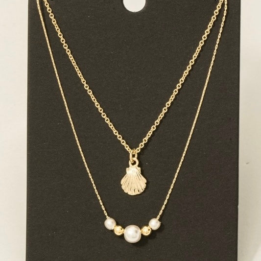ELSIE SEASHELL PEARL LAYERED NECKLACE