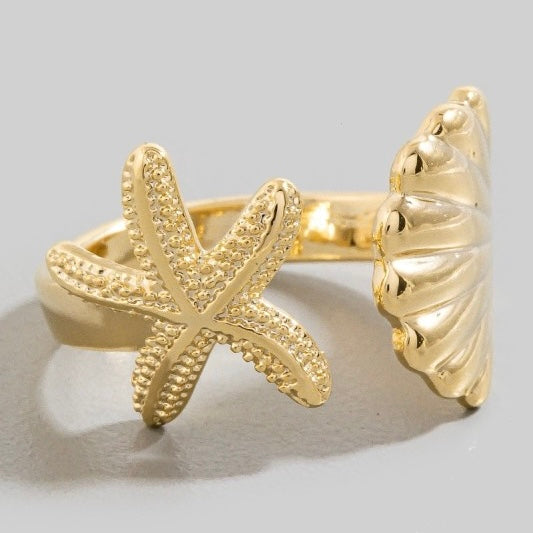 MELODY GOLD STARFISH AND SHELL RING