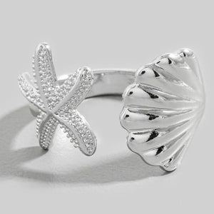 MELODY SILVER STARFISH AND SHELL RING