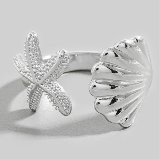 MELODY SILVER STARFISH AND SHELL RING