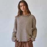 LITTLE LOVE BROWN STRIPED KNIT SWEATER