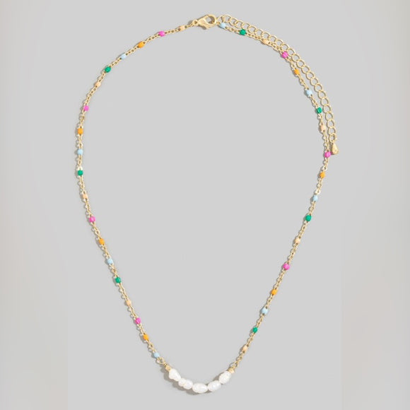 SAFFRON MULTI COLOR BEADED PEARL NECKLACE