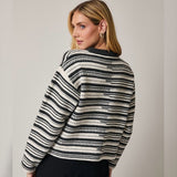 PLAYING AROUND GRAY AND WHITE KNIT SWEATER