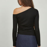 BLACK ONE SHOULDER GOLD DETAIL TOP