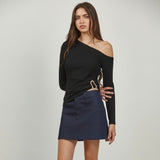 BLACK ONE SHOULDER GOLD DETAIL TOP