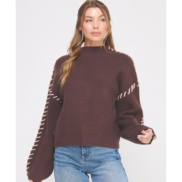 BOOK WORM BROWN OUT STITCH SWEATER