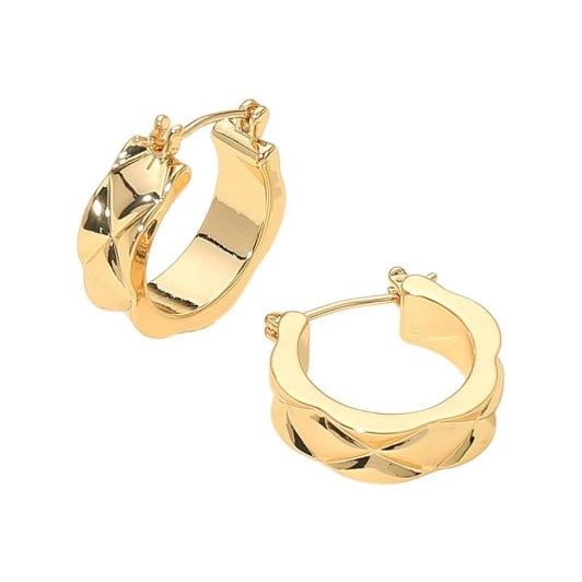 14K GOLD QUILT HOOP EARRINGS