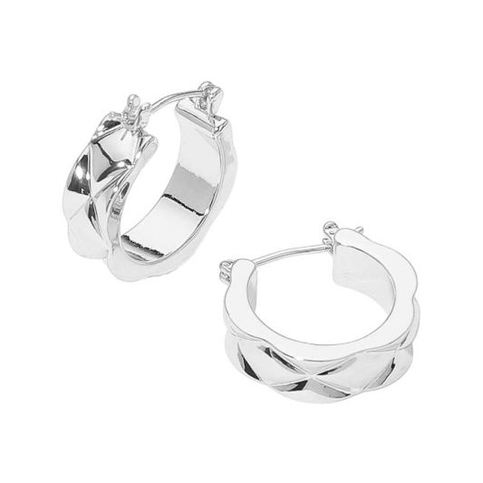 14K WHITE GOLD QUILT HOOP EARRINGS