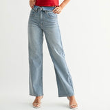 JBD FOLDED WAIST LIGHT WASH DENIM JEANS