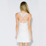 GOING TO THE CHAPEL WHITE LACE STRAP MINI DRESS