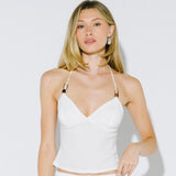 SWEET ESCAPE BEADED HALTER TOP