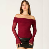 GOOD TASTE RED OFF SHOULDER LONG SLEEVE TOP