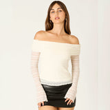 GOOD TASTE WHITE OFF SHOULDER LONG SLEEVE TOP