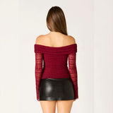 GOOD TASTE RED OFF SHOULDER LONG SLEEVE TOP