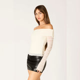 GOOD TASTE WHITE OFF SHOULDER LONG SLEEVE TOP