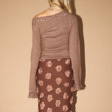 DAYDREAM BROWN OFF SHOULDER CROCHET SWEATER