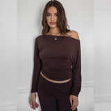 THE INBETWEEN BROWN OFF SHOULDER TOP