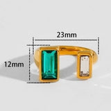 18K GOLD LARGE EMERALD RHINESTONE RING