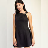FIRST IMPRESSION GOLD METAL TRIM BLACK MINI DRESS