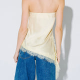 LEAVE YOU HANGING LIGHT YELLOW LACE STRAPLESS TOP