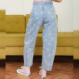 BLUE FLOWER PRINTED TIE DENIM JEANS