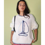 SET SAIL WHITE SAILBOAT KNIT SWEATER