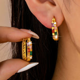 KIRSTEN RAINBOW RHINESTONE OVAL HOOP EARRINGS