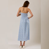 TOO GOOD FOR YOU BLUE STRAPLESS MIDI DRESS