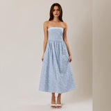 TOO GOOD FOR YOU BLUE STRAPLESS MIDI DRESS