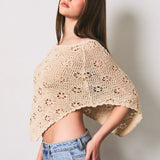 SALTY AIR BEIGE CROCHET PONCHO