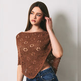 SALTY AIR BROWN CROCHET KNIT PONCHO