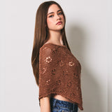 SALTY AIR BROWN CROCHET KNIT PONCHO