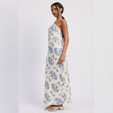 BLUE FLORAL HALTER MAXI DRESS