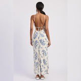 BLUE FLORAL HALTER MAXI DRESS