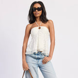 ON THE RIGHT SIDE WHITE HALTER TUBE TOP