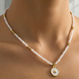 STAINLESS STEEL SEA SHELL MOTHER OF PEARL NECKLACE