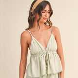 ITS A MATCH GREEN LINEN TANK TOP