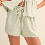 ITS A MATCH GREEN LINEN SHORTS