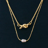 CASS GOLD KNOT & PEARL LAYERED NECKLACE