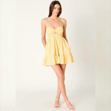 IN BLOOM YELLOW FLORAL MINI DRESS