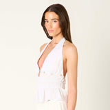 MOVING FORWARD WHITE BUTTON DETAIL HALTER TOP