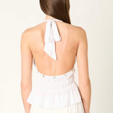 MOVING FORWARD WHITE BUTTON DETAIL HALTER TOP